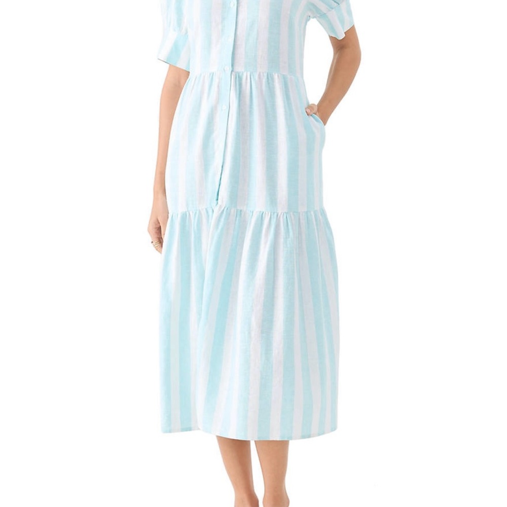 Crown & Ivy Aqua and White Striped Shirt Dress NWOT